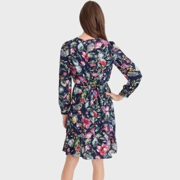J. Crew Navy Floral print long sleeve chiffon dress size 2 - Picture 4 of 14